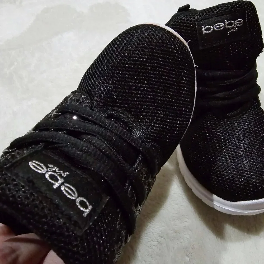 Bebe Girl ✦ Black Glitter Lace-Up Sneakers ✦ Textured Playground Style Toddler 9